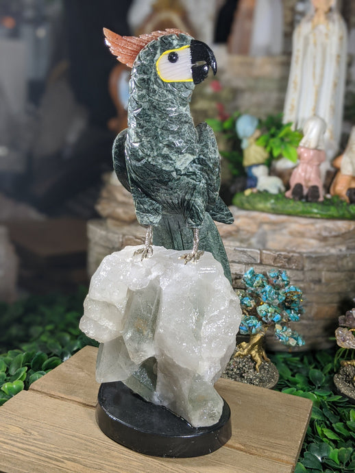 White Quartz Cluster with Base  and Bird Sculpture Crystal Home Decor Healing Feng Shui Reiki Chakra