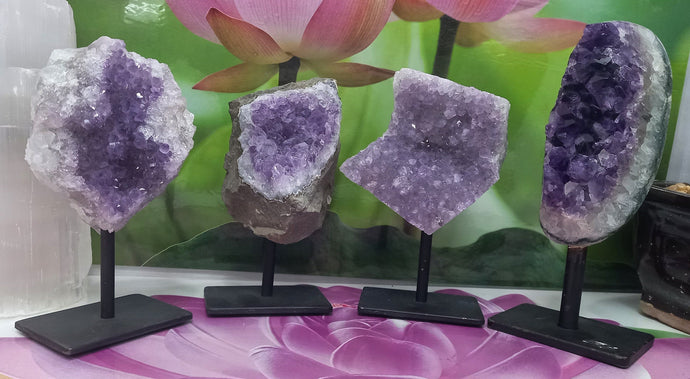 Amethyst Geode on Metal Base, Raw Amethyst Cluster, Collectible Amethyst