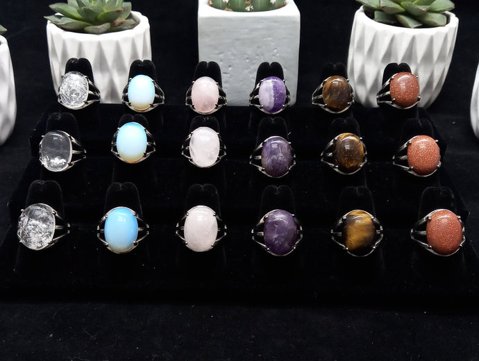 Adjustable Gemstone And Quartz Rings, Opal,White Quartz, Rose Quartz, Lapiz Lazuli, Goldstone, Blue Goldstone, Amethyst, Lava Stone